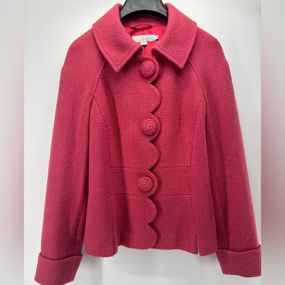 Boden pink wool blend jacket with scalloped hem size 8